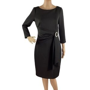 Eliza J Embellished Side Buckle Scuba Crepe Dress Black Size 6